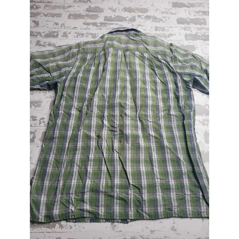 The North Face Short Sleeve Button Down Shirt Green Plaid Men's Size Medium M